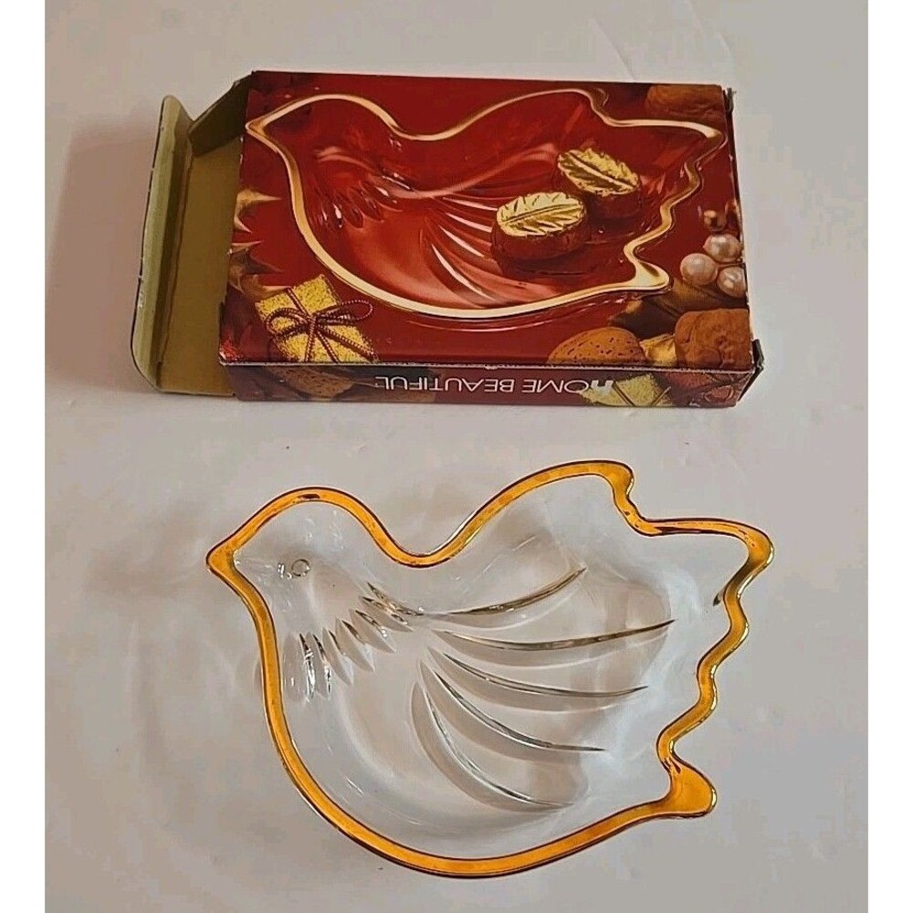 Vintage Home Beautiful Peace Dove Gold Rimmed Sweets Dish Original Box Holiday